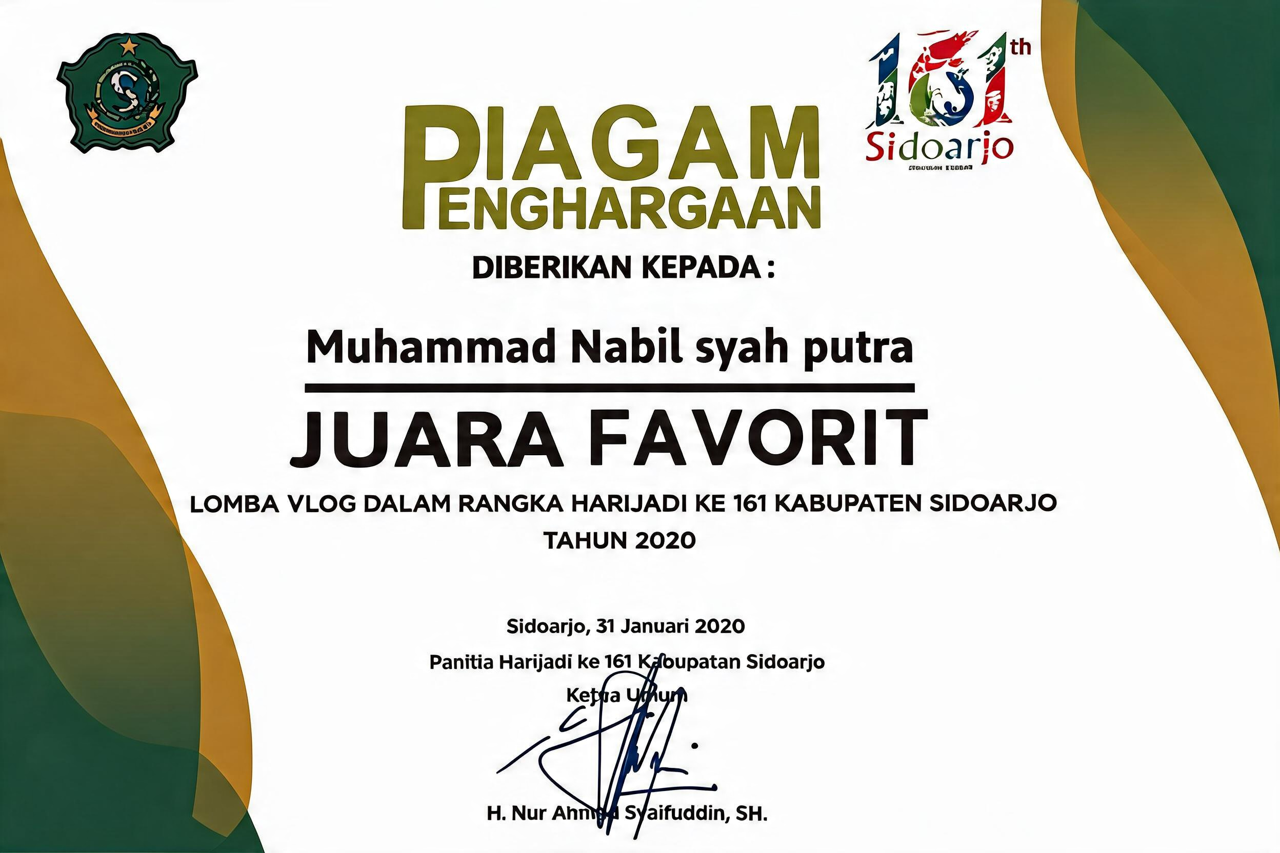Juara Favorit Lomba Vlog Hari Jadi Sidoarjo Ke-161 2020